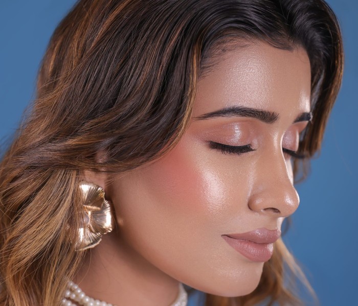 Model with soft glam makeup