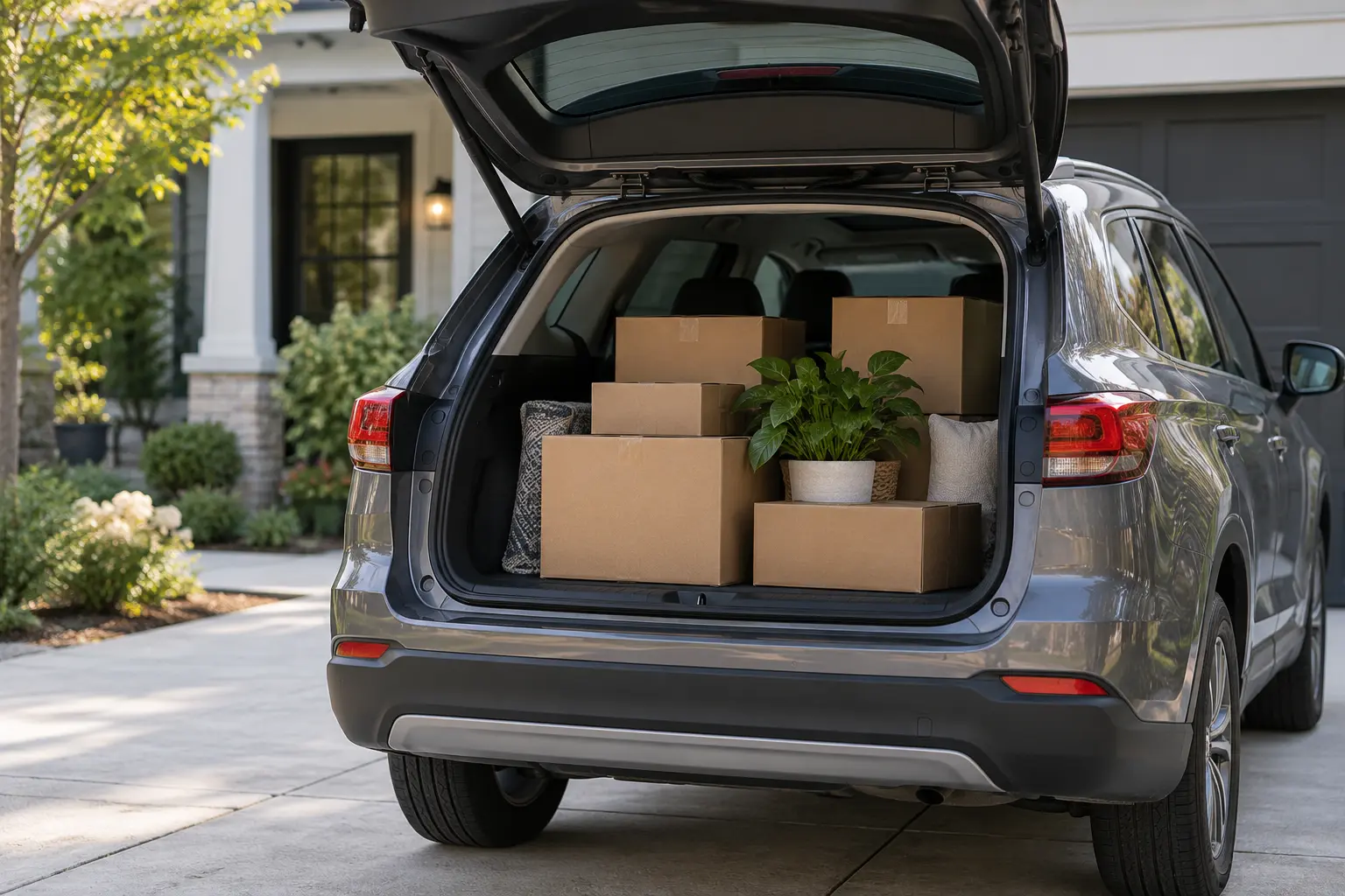 Moving boxes in a car trunk